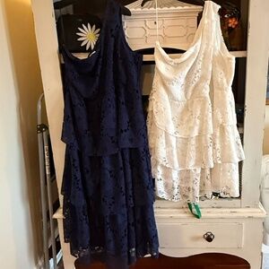 Layered with Love lace one shoulder Skye Harper dress lot 3x white blue